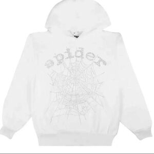 White Sp5der OG Rhinestone Hoodie